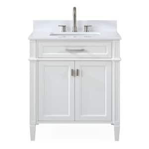 Durand 30 in. W x 22 in D. x 35 in. H White Quartz Vanity Top in White with White Rectangular Sink Vanity