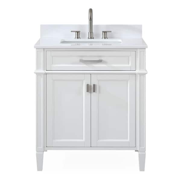 Benton Collection Durand 30 in. W x 22 in D. x 35 in. H White Quartz Vanity Top in White with White Rectangular Sink Vanity