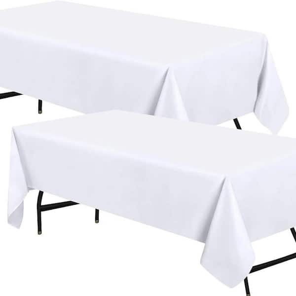 Unbranded 2 Pack 6 ft. Rectangle Tablecloth [60 x 1 02 in., White] Stain and Wrinkle Resistant Tablecloth