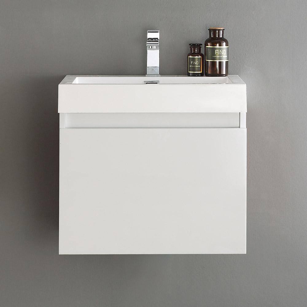 23" Fresca Nano Glossy White Wall-Mount Modern Vanity with Integrated Sink
