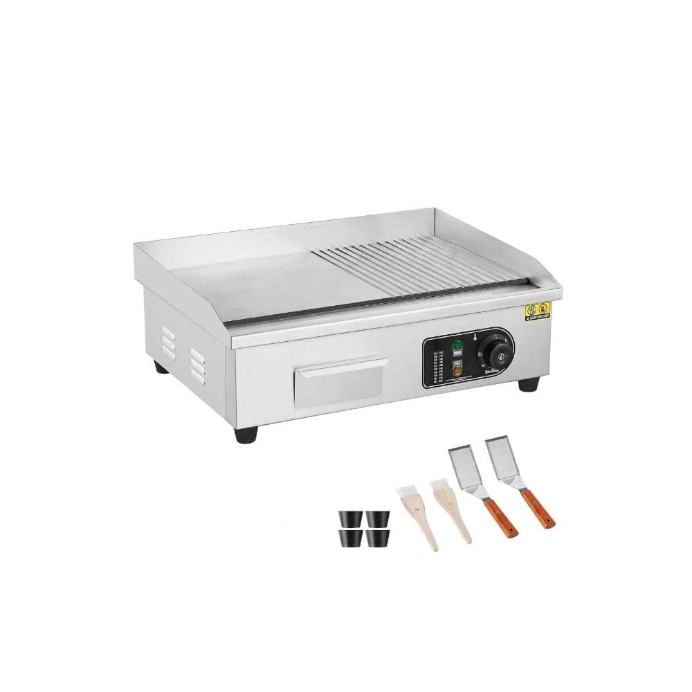 21 in. Electric Griddle 1600W, Half Flat Top, Adjustable 122-572Â°F, Nonstick Plate, Spatulas & Brushes