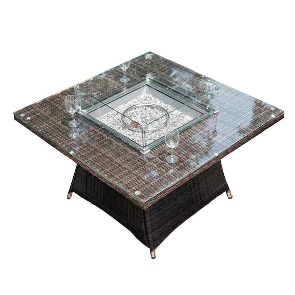 Square Propane Gas Fire Pit Table With, Glass Fire Pit Table