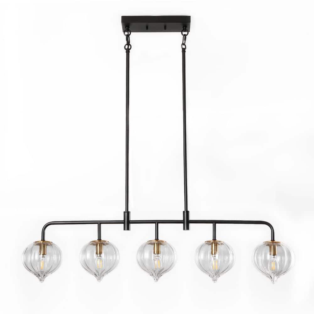Daylyne 39 in. 5-Light Modern Matte Black Linear Chandelier with Clear Glass Shade for Kitchen Island Living Room price history on PriceWatchPro