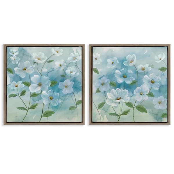 Stupell Industries Blue and White Apple Blossoms by Nan 2-Pieces Brown Floater Frame Nature Graphic Art Print 25 in. x 25 in.