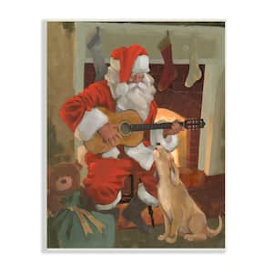 "Santa Clause Playing Guitar Family Dog Singing" by Jacob Green Unframed People Wood Wall Art Print 10 in. x 15 in.