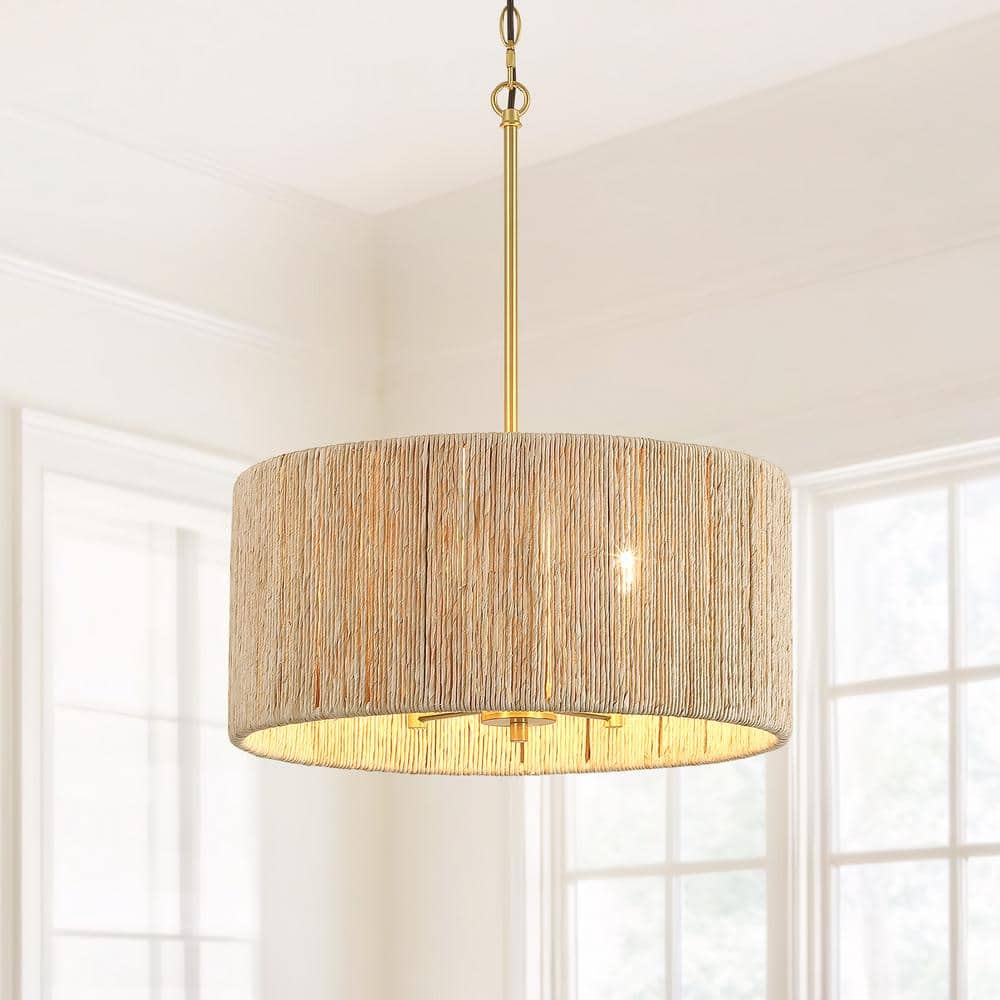 Ballwin 18 in. 4-Light Rattan Drum Chandelier with Brass Canopy price history on PriceWatchPro