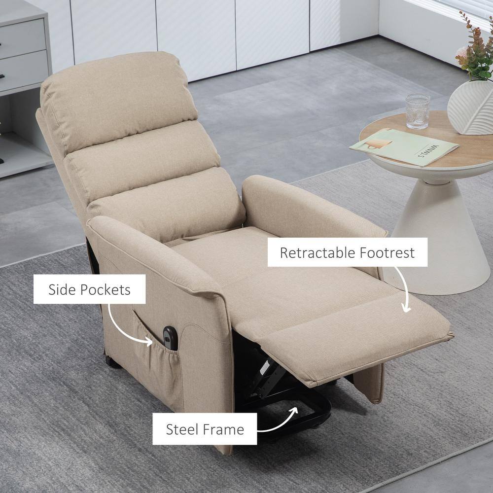 Beige Linen Power Lift Recliner Chair with Metal Frame