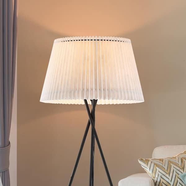 55 in. Black Modern 1-Light Convertible Tripod Floor Lamp for Living Rooms with White Synthetic Material Shade