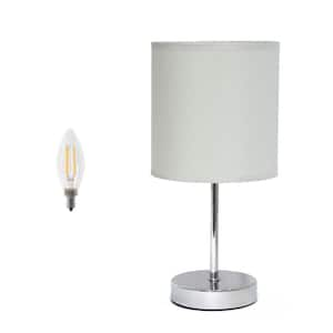 11.81 in. Traditional Petite Metal Table Lamp for Bedroom with Fabric Drum Shade and Feit LED Bulb, Slate Gray