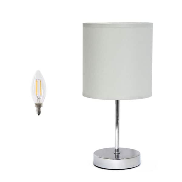 Creekwood home 11.81 in. Traditional Petite Metal Table Lamp for Bedroom with Fabric Drum Shade and Feit LED Bulb, Slate Gray