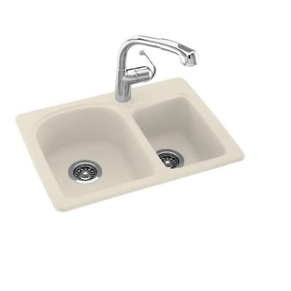 Swan Drop-In/Undermount Solid Surface 25 in. 1-Hole 60/40 Double Bowl Kitchen Sink in Bone