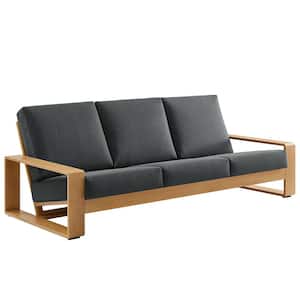 Lirienne Aluminum Faux Wood Outdoor Sofa in Charcoal-Weather-Resistant Patio Couch with Removable Fabric Cushions