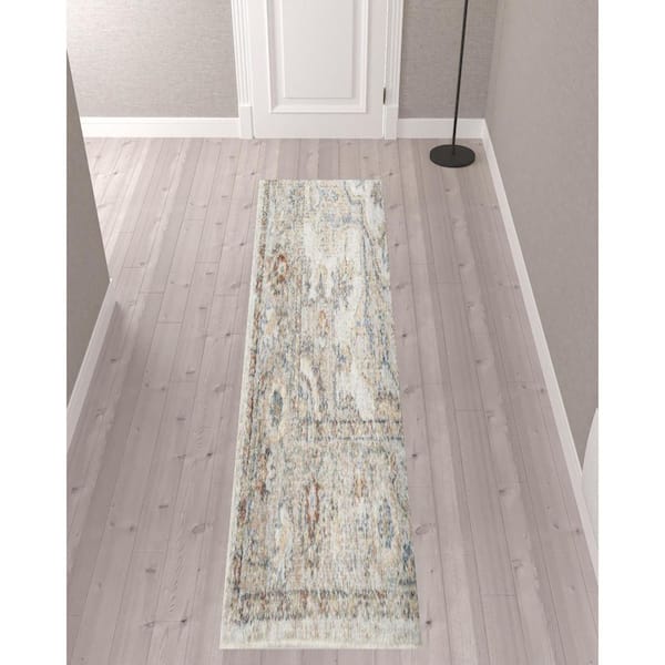 2 ft.x 10 ft. Gray Oriental Washable Area Rug