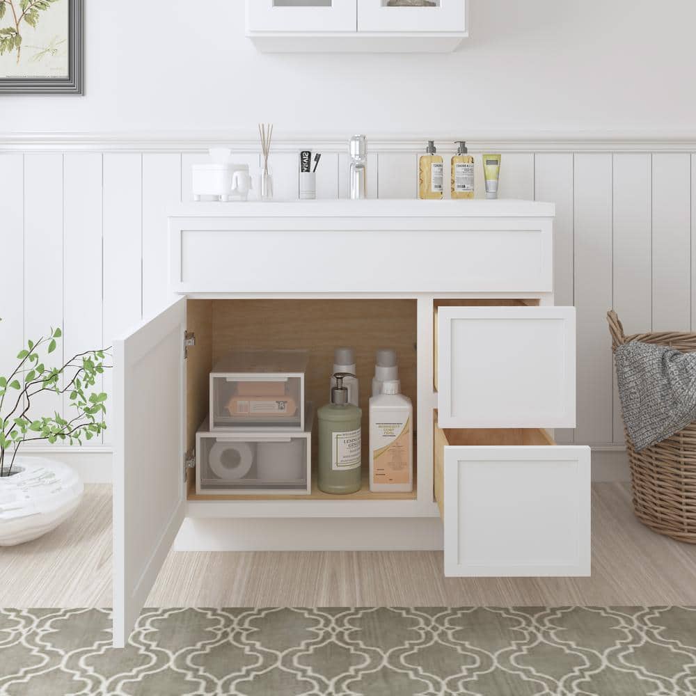 36" White Birch Plywood Freestanding Single Base Cabinet with Soft Close Door