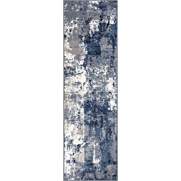 2 ft. x 10 ft. Blue Abstract Washable Area Rug