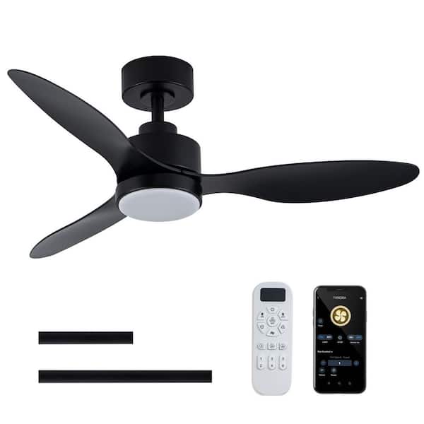 42 in. Black Low Profile Standard Ceiling Fan with Light, App & Remote Control
