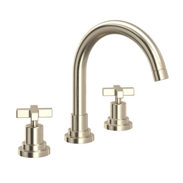 ROHL Lombardia 8 in. Widespread Double-Handle Bathroom Faucet with Drain Kit Included in Satin Nickel