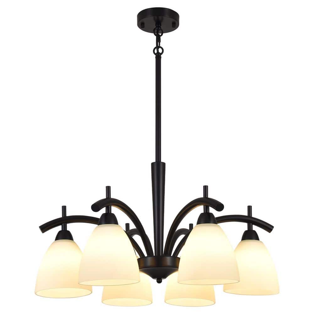 6-Light Black Dimmable Farmhouse Chandelier Adjustable Globe Pendant Light with Milk Glass Shade for Dining Living Room price history on PriceWatchPro