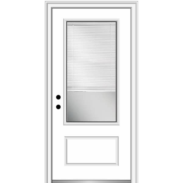 MMI Door 36 in. x 80 in. Internal Blinds Right-Hand Inswing 3/4 Lite 1-Panel Clear Primed Fiberglass Smooth Prehung Front Door