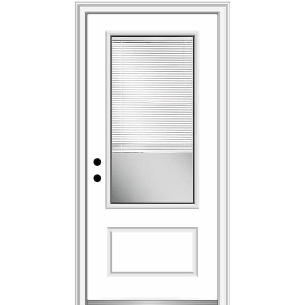 MMI DOOR 36 in. x 80 in. Internal Blinds Right-Hand Inswing 3/4 Lite 1-Panel Clear Primed Fiberglass Smooth Prehung Front Door