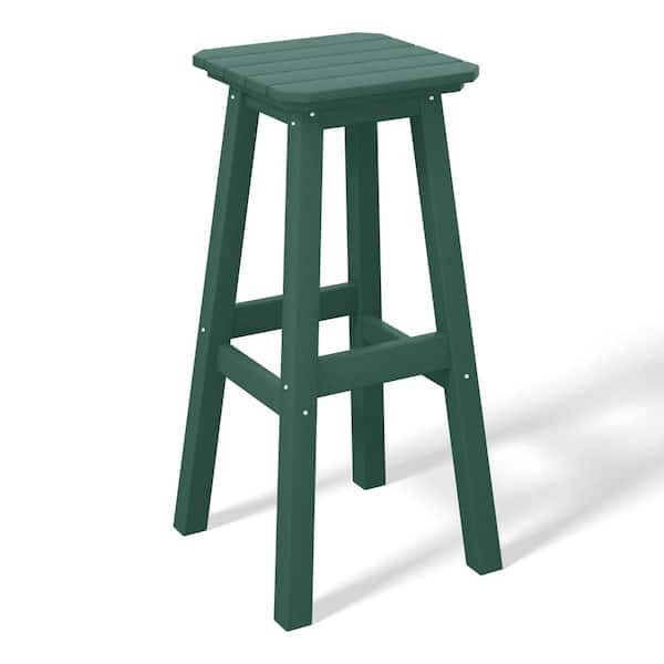 WESTIN OUTDOOR Laguna 29 in. HDPE Plastic All Weather Backless Square Seat Bar Height Outdoor Bar Stool in Dark Green