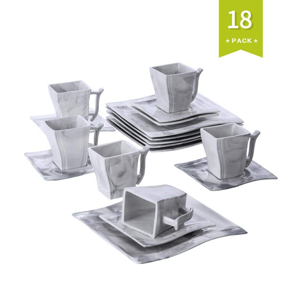 Malacasa Flora 18 Piece Marble Grey Porcelain Dinnerware Set With 6 Dessert Plates6 Cups And 6 0931