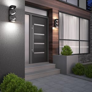 Swirl Black Modern 3 CCT Integrated LED Outdoor Hardwired Garage and Porch Light Lantern Sconce