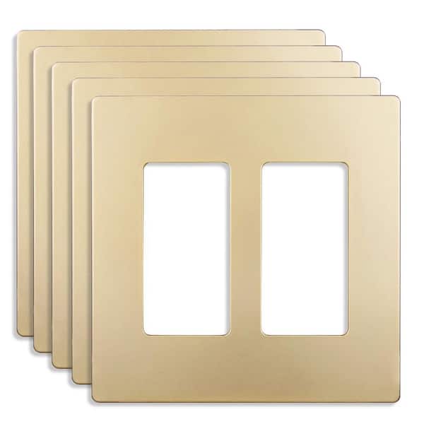 Gold 2-Gang, Decorator/Rocker, Plastic Polycarbonate, Screwless Wall Plate (5-Pack)