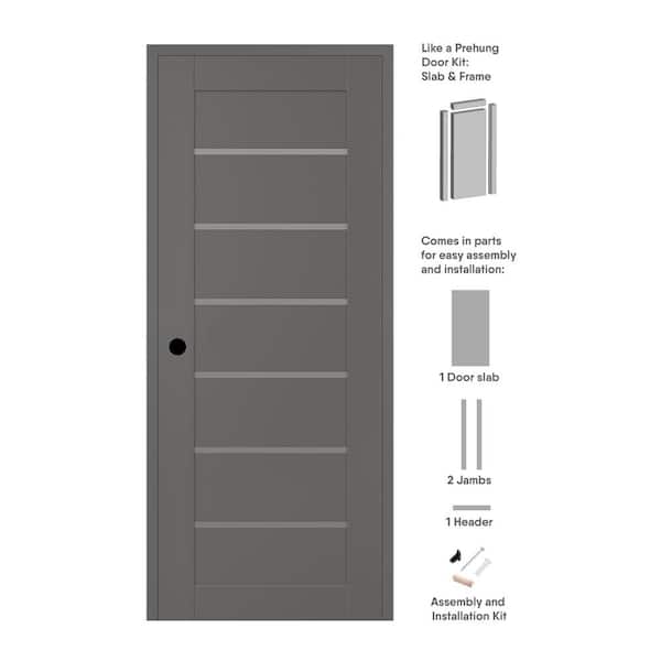 Belldinni Alba DIY-Friendly 30 in. x 80 in. Right-Hand 6-Lite Frosted Glass Gray Matte Composite Single Prehung Interior Door
