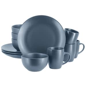Plus 12-Piece Blue Round Stoneware Dinnerware Set