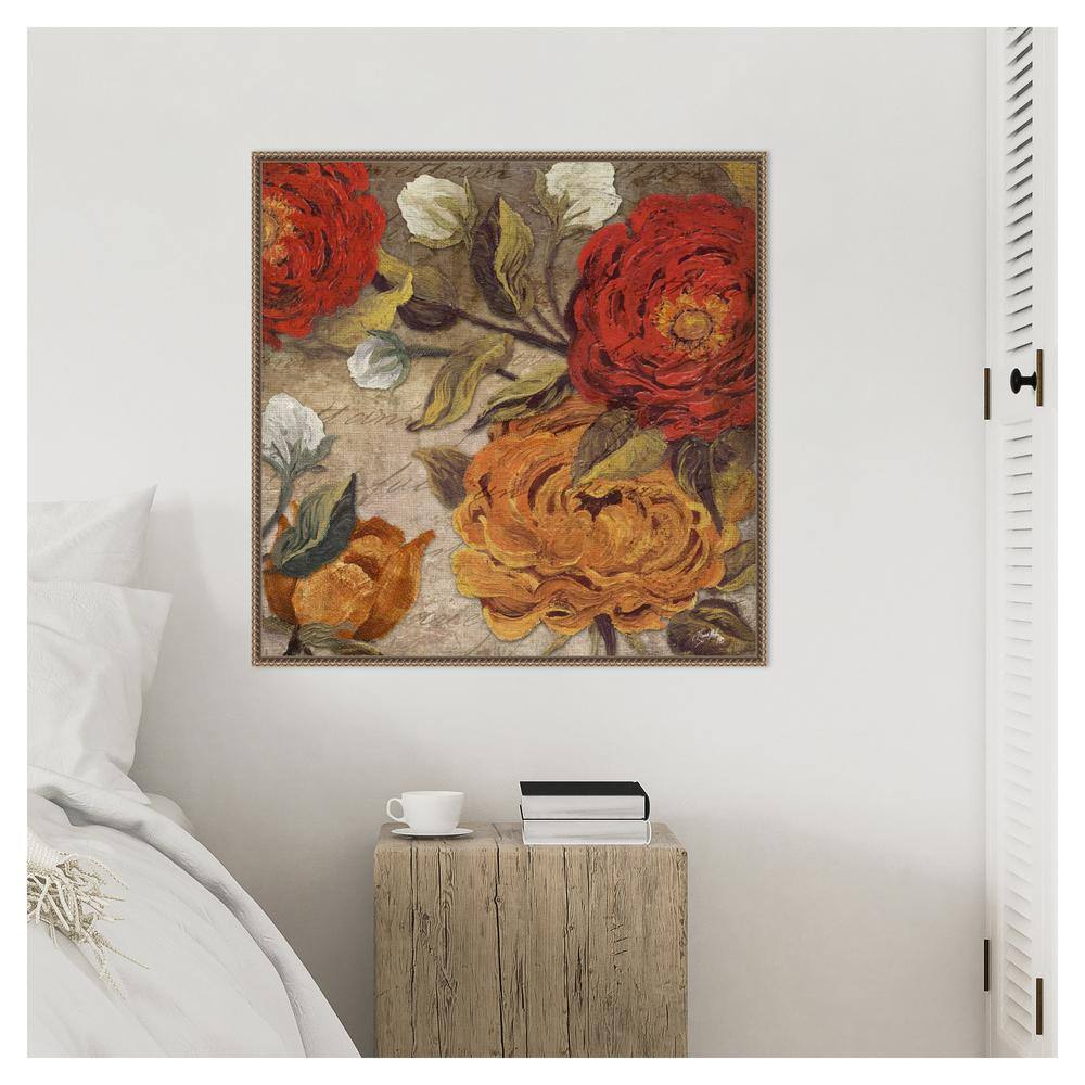 Versailles Floral Beaded Bronze Framed Canvas Wall Art