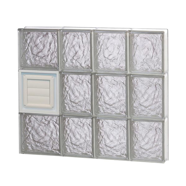 Clearly Secure 25 in. x 23.25 in. x 3.125 in. Frameless Ice Pattern Glass Block Window with Dryer Vent