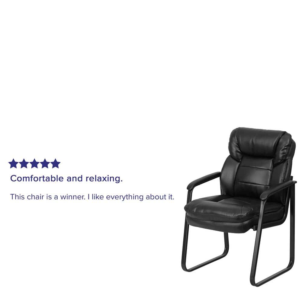 Contemporary Black LeatherSoft Swivel Chair with Metal Sled Base