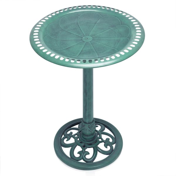 28 in. Tall Outdoor Birdbath with Scrollwork Decoration Yard Statue