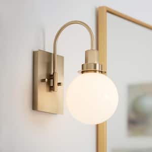 Hex 11.5 in. 1-Light Champagne Bronze Bathroom Wall Sconce Light with Opal Glass Shade
