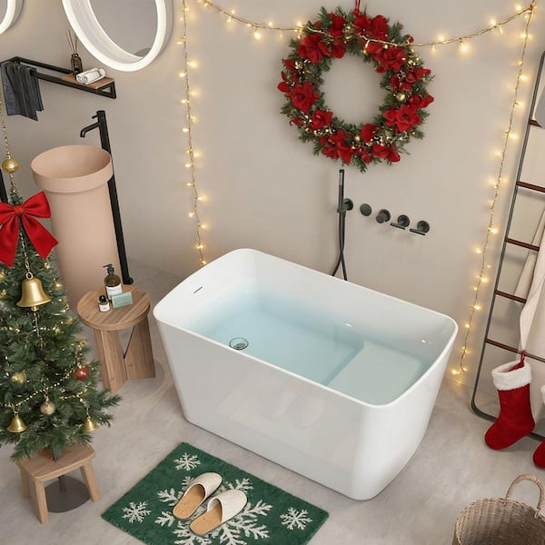 Muse 49 in. Acrylic Flatbottom Rectangle Freestanding Non-Whirlpool Soaking Bathtub Include Interior Seat Outer White