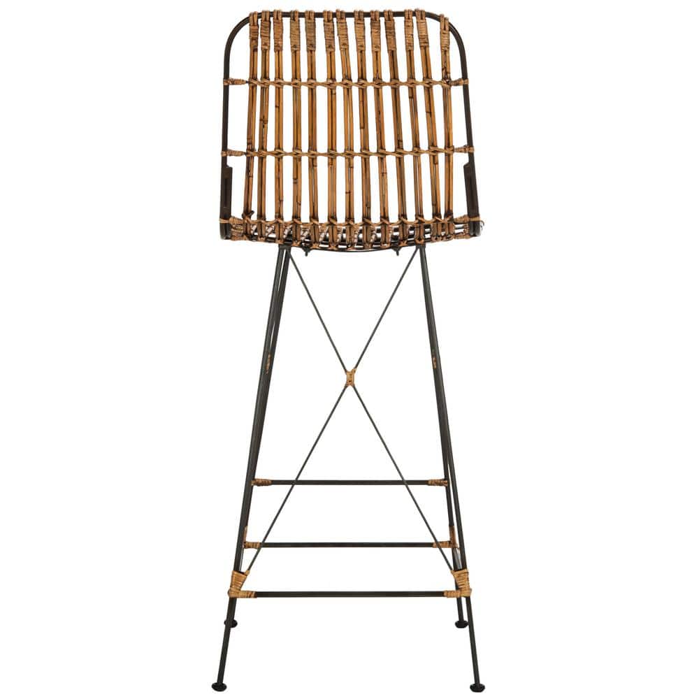 Luxuriant 43'' Natural Brown & Black Metal Wicker Bar Stool - Set of 2
