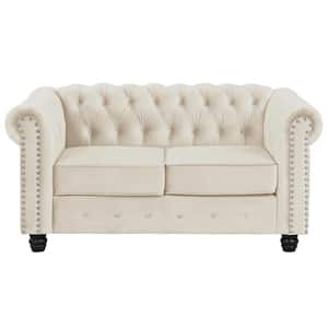 60 in. Velvet Beige Couches 2-Seater Loveseat for Living Room Furniture Sets