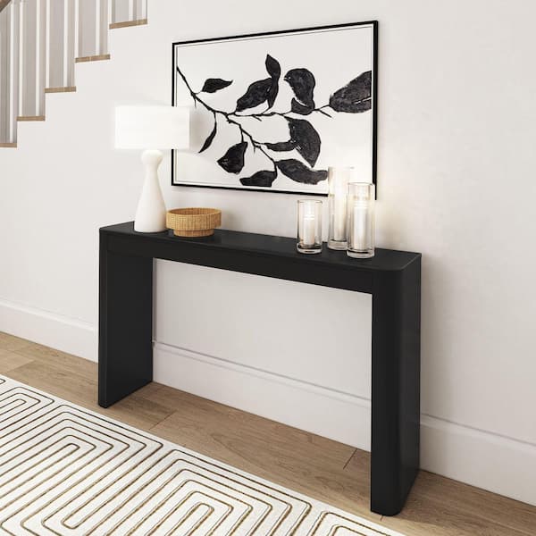 PLANK+BEAM Contour 56 in. Black Pine Rectangle Wood Console Table ...
