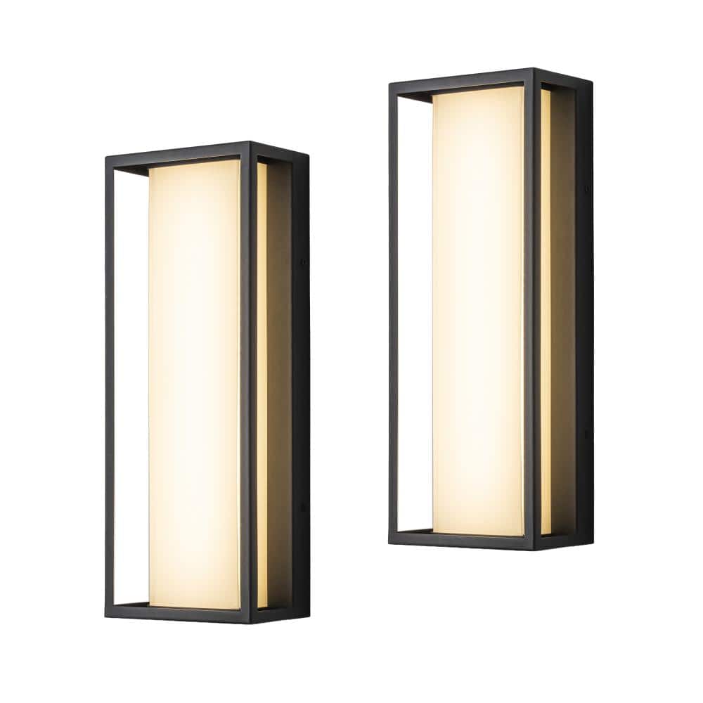 "H15"" 20-Watt Black Integrated LED Outdoor Wall Sconce with Acid-Etched White Glass Shade (2-Pack)" price history on PriceWatchPro
