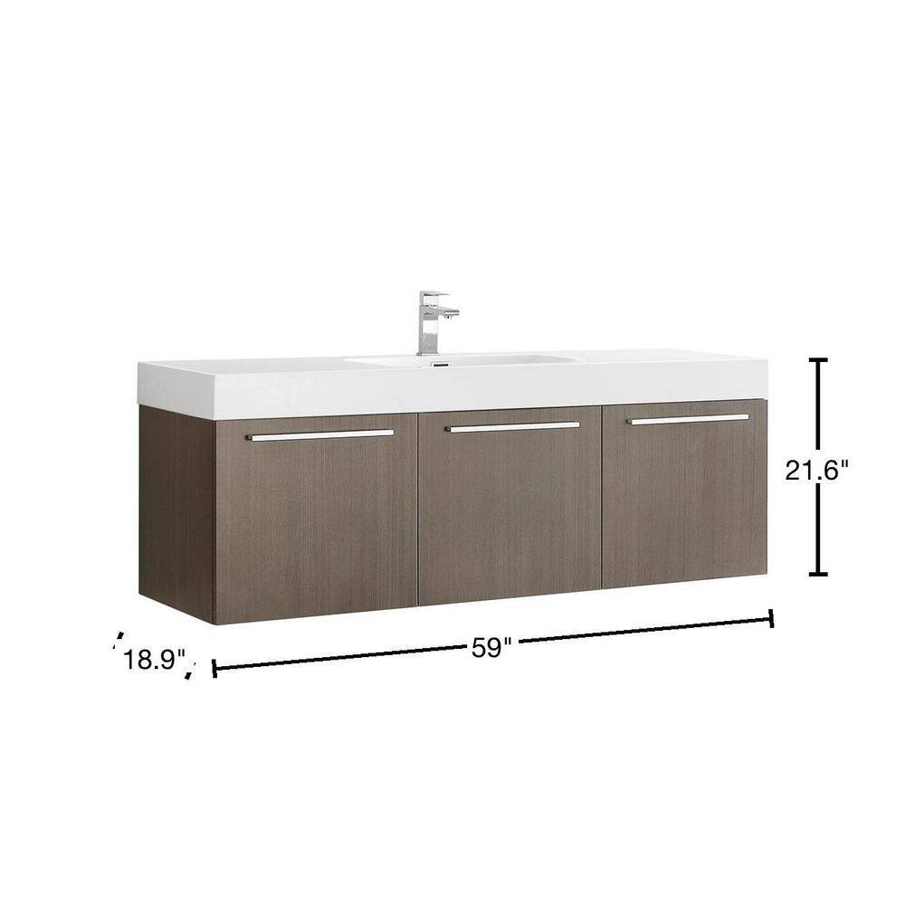 Gray Oak 60" Wall Mounted Single Sink Vanity with Acrylic Top