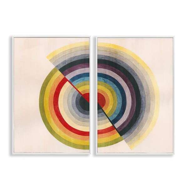 Stupell Industries Fading Round Split Circles by Grace Popp 2 Pieces White Framed Abstract Giclee Art Print 24 in. x 16 in.