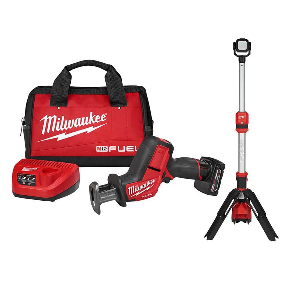 Milwaukee M12 FUEL 12V Lithium-Ion Brushless Cordless HACKZALL Reciprocating Saw Kit W/M12 Rocket Stand Light -  2520-21XC-32