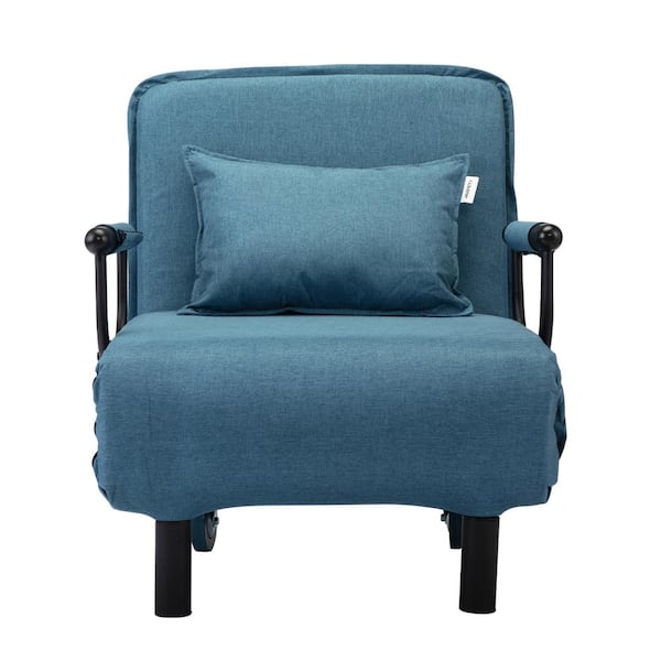 STICKON Blue Linen Adjustable Folding Recliner Chair with Pillow (Set of 1)