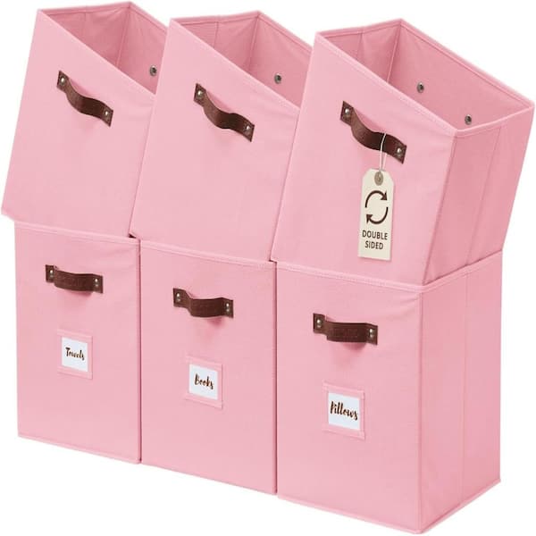 11 in. H x 10.5 in. W x 10.5 in. D Pink Fabric Cube Storage Bin with Labels, Pack of 6