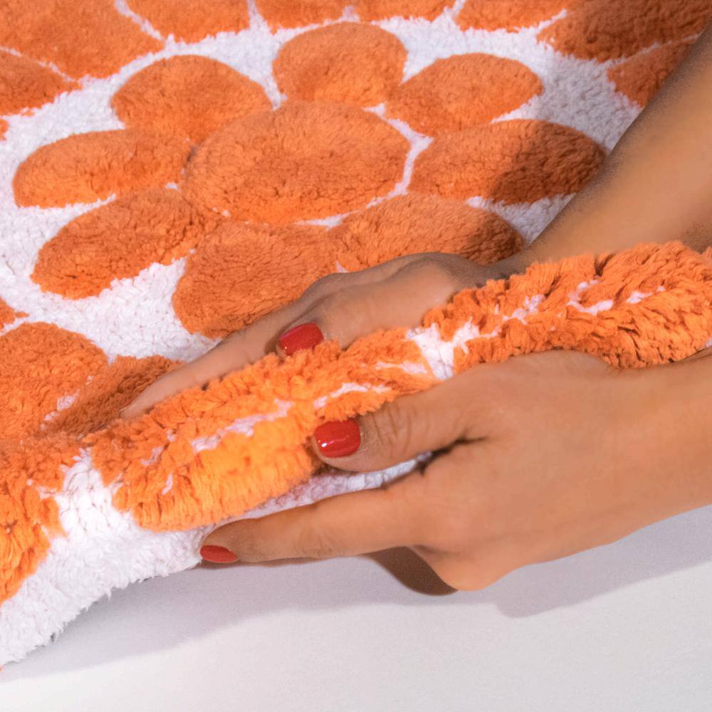 Coral and White Cotton Floral Bath Rug Set