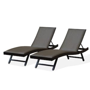 2 -Pieces Brown Wicker Outdoor Chaise Lounge Set with Padded Quick Dry Foam Cushions