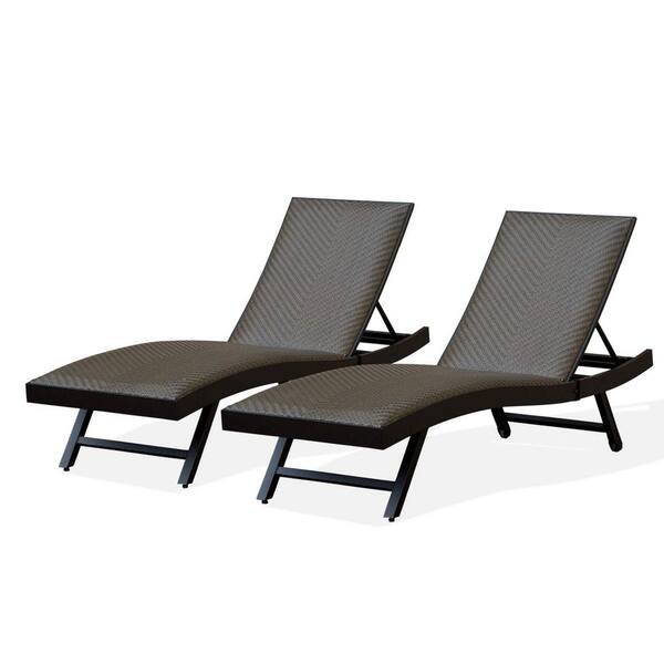 ITOPFOX 2 -Pieces Brown Wicker Outdoor Chaise Lounge Set with Padded Quick Dry Foam Cushions