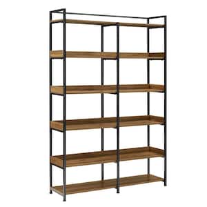 Home Office 47.2 in. Wide Industrial Brown 6 Shelves Open Bookcase Storage Rack Book Organizer Display Shelves Bookshelf