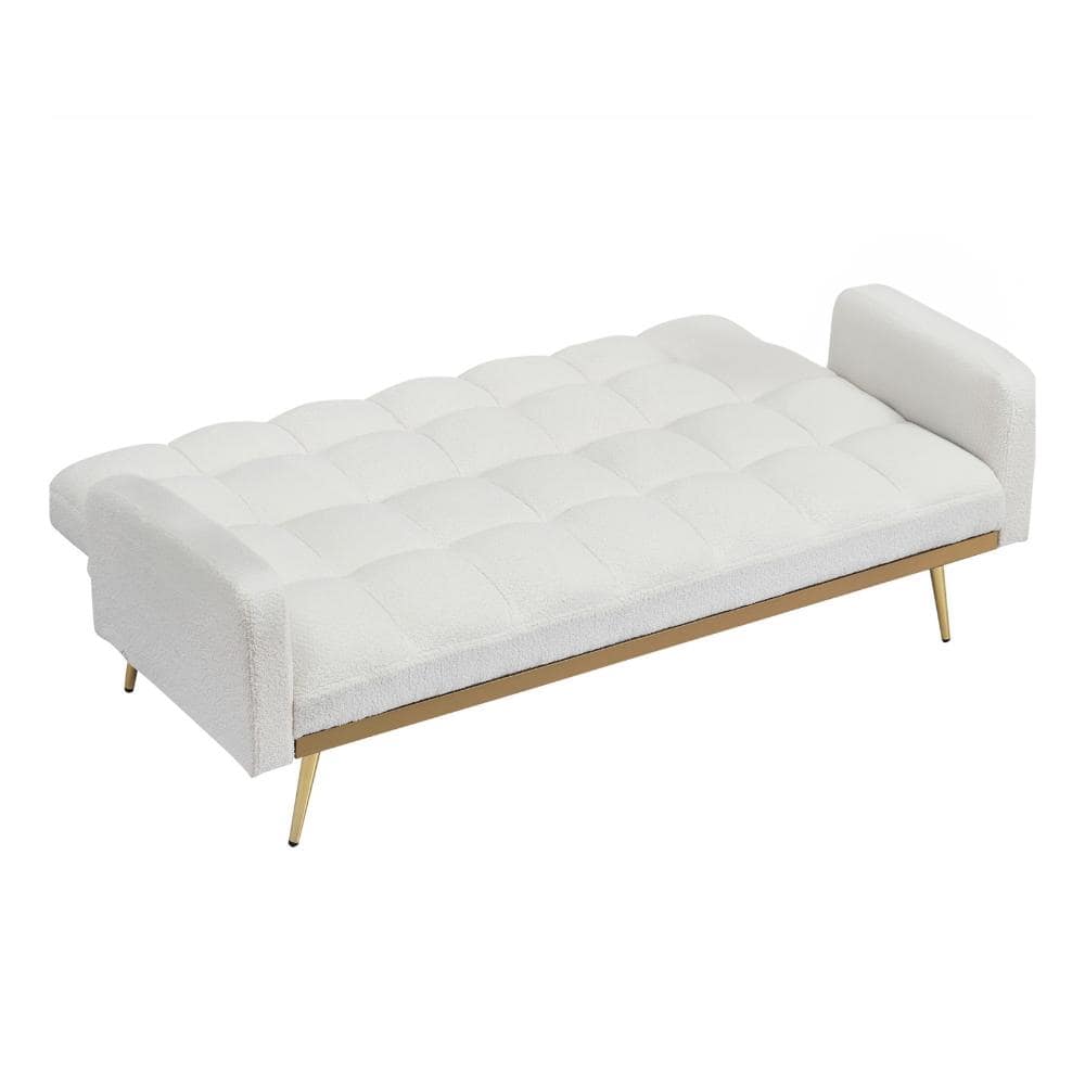 69 in. Flared Arm Teddy Fabric Convertible Sofa Bed with Adjustable Backrest Sofa in Beige